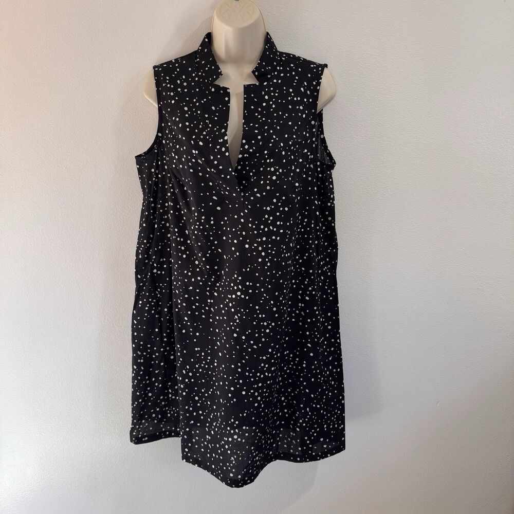Eileen Fisher Shirt Dress M 100% Organic Cotton Black White Polka Dot Pockets